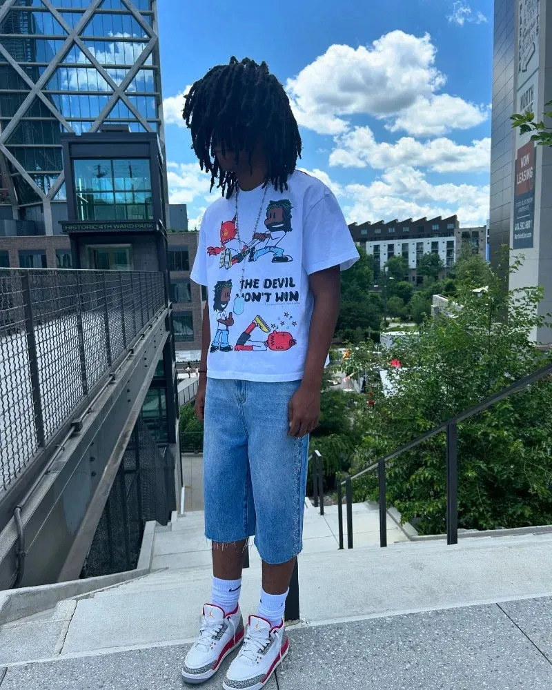 Maxct American Gothic Trendy Cartoon Pattern Letter Print Oversized T-Shirt Men's Y2K Street Hip-Hop Harajuku Casual Loose Round Top