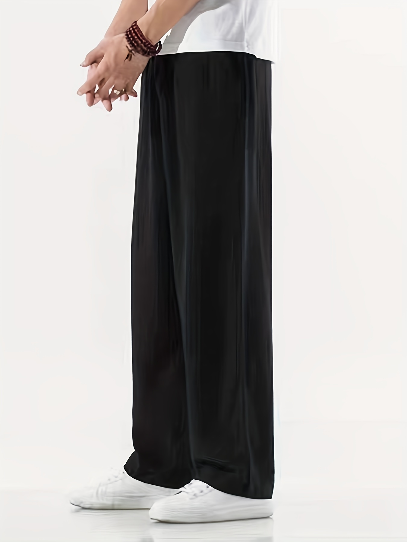 Classic Design Comfy Loose Fit Pants, Men's Waist Drawstring Slant Pocket Casual Pants For Four Seasons