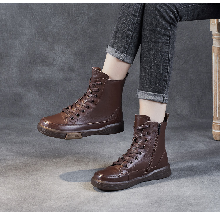 Handmade Retro Leather Ankle Boots: Women's Winter Flats - true deals club