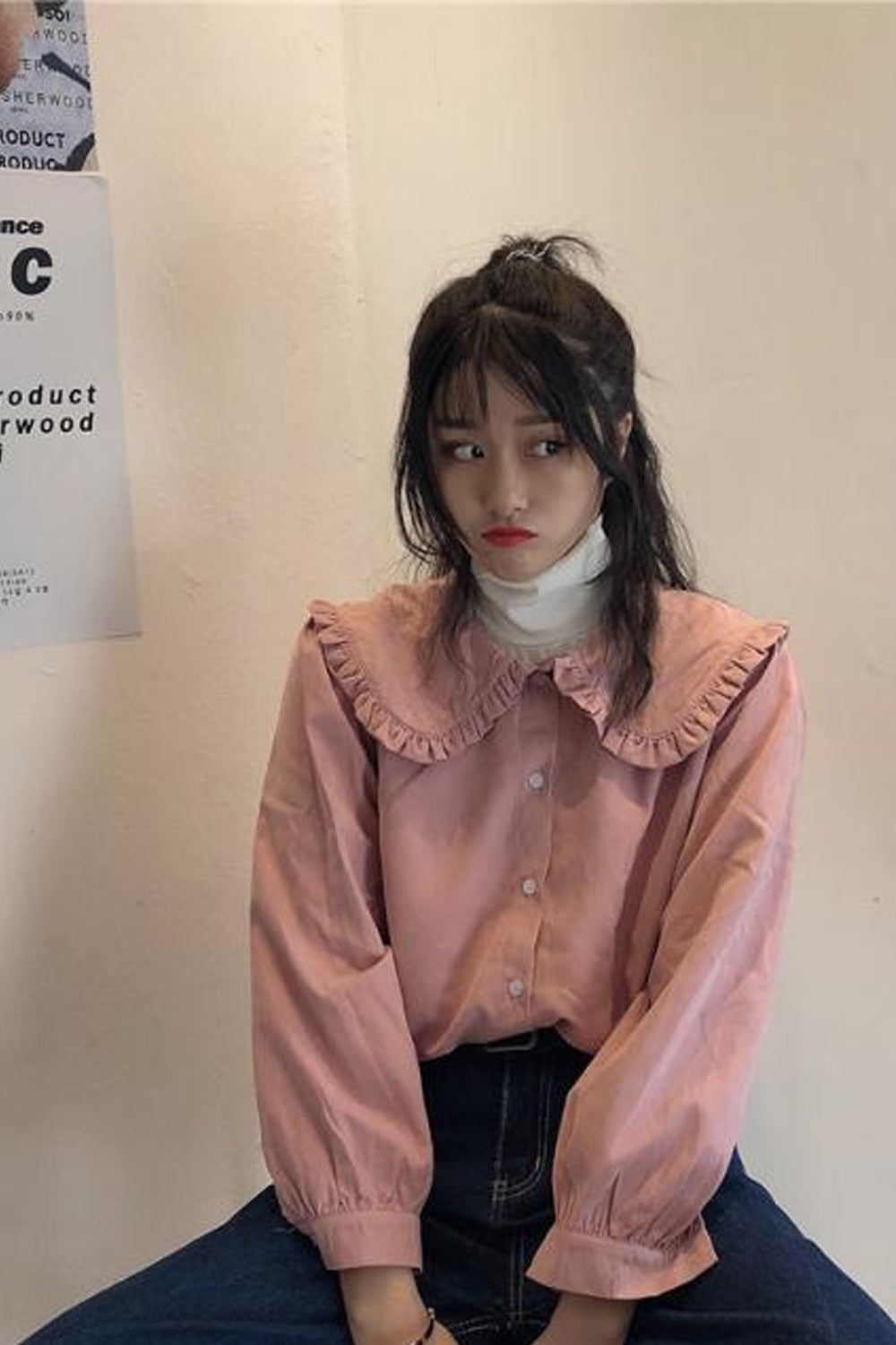 Solid Blouse Peter Pan Collar Shirt Maxct