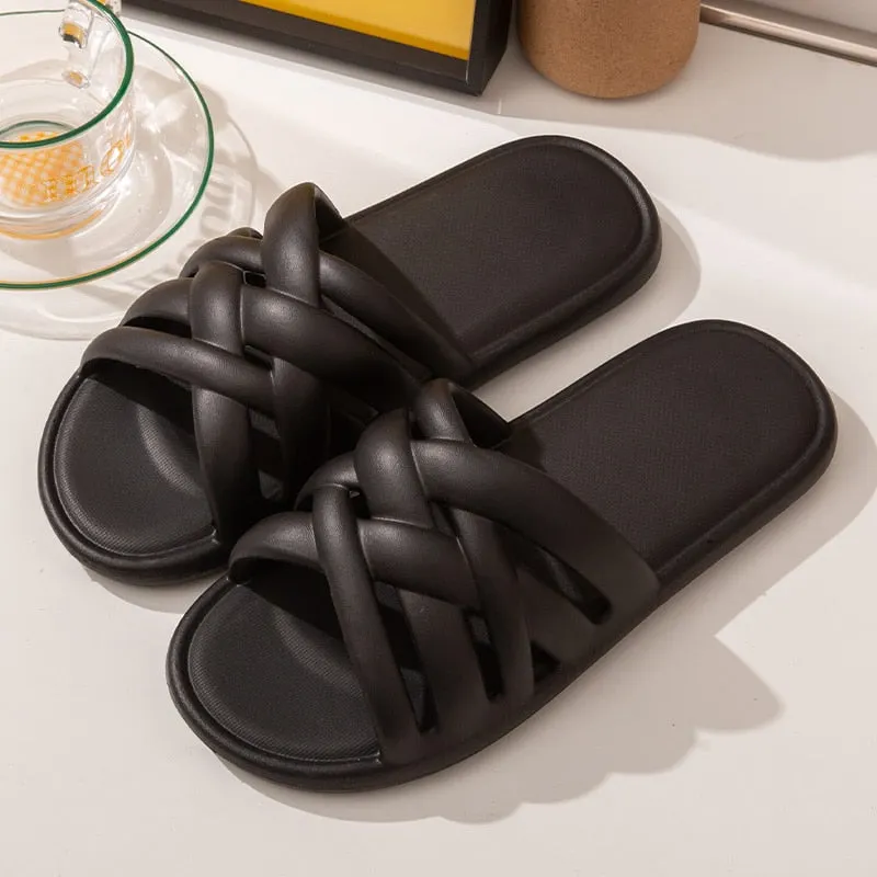 Flat Slide Sandals Women's Flat Knitted Design Eva Slides Maxct