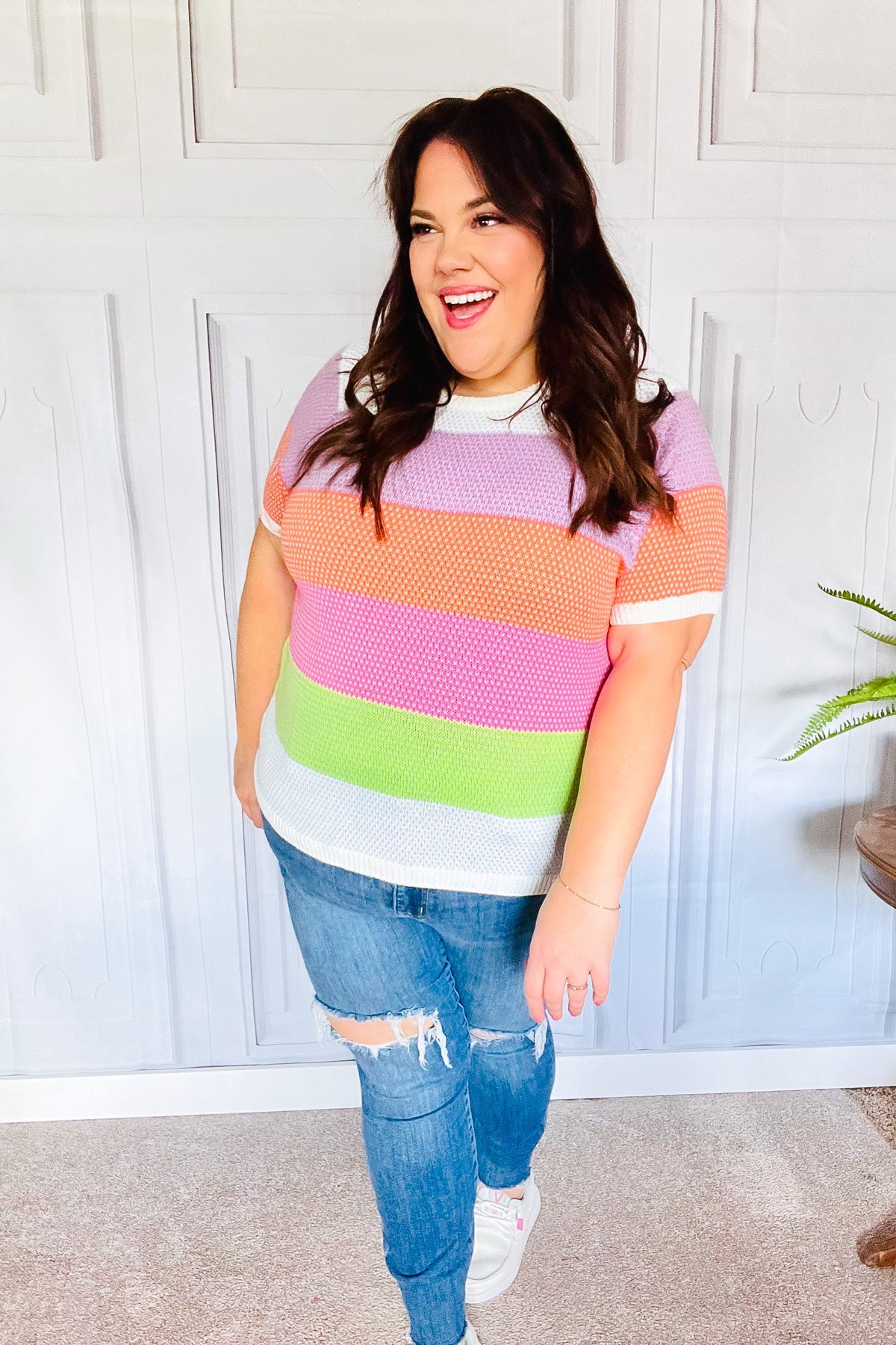 Maxct &Get Started Lavender & Orange Stripe Jacquard Sweater Top