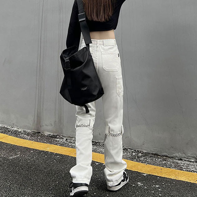 Grunge Aesthetic Chain Jeans Maxct