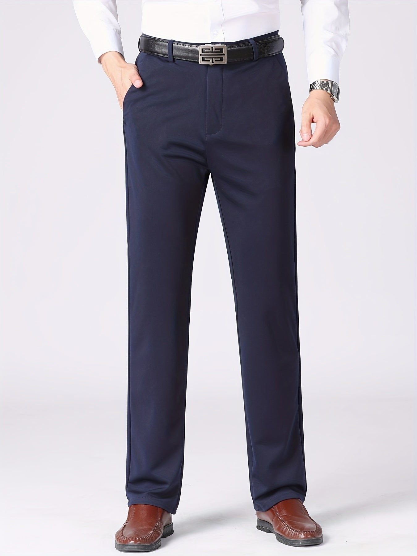 Maxct  Classic Design Dress Pants, Men's Casual Solid Color Slightly Stretch Dress Pants For Spring Summer Business