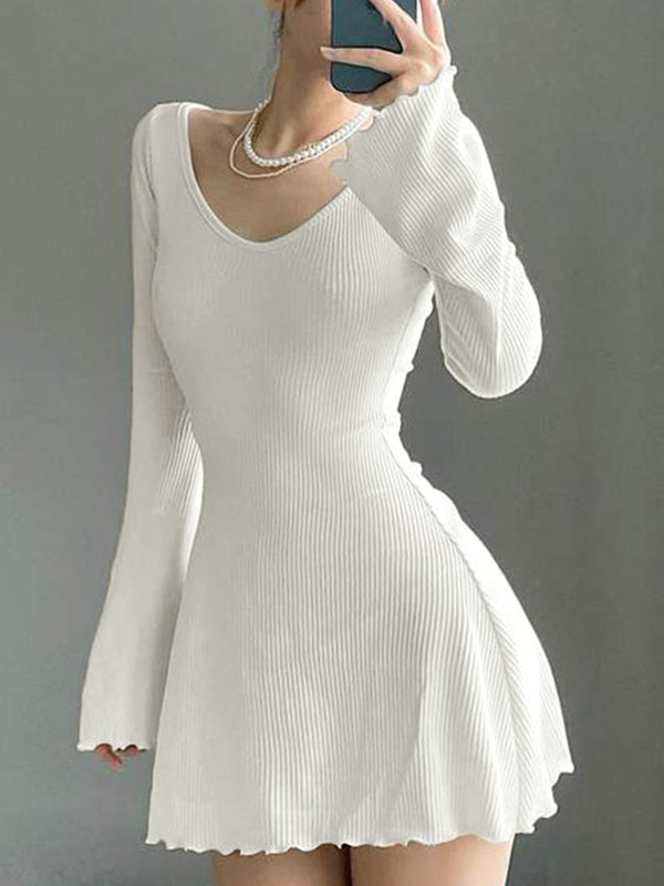 Simple Knitted Long Sleeve Mini Dress Maxct