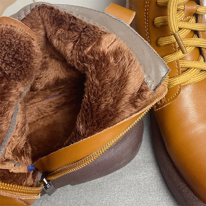Maxct Women Autumn Retro Round Toe Leather Martin Boots