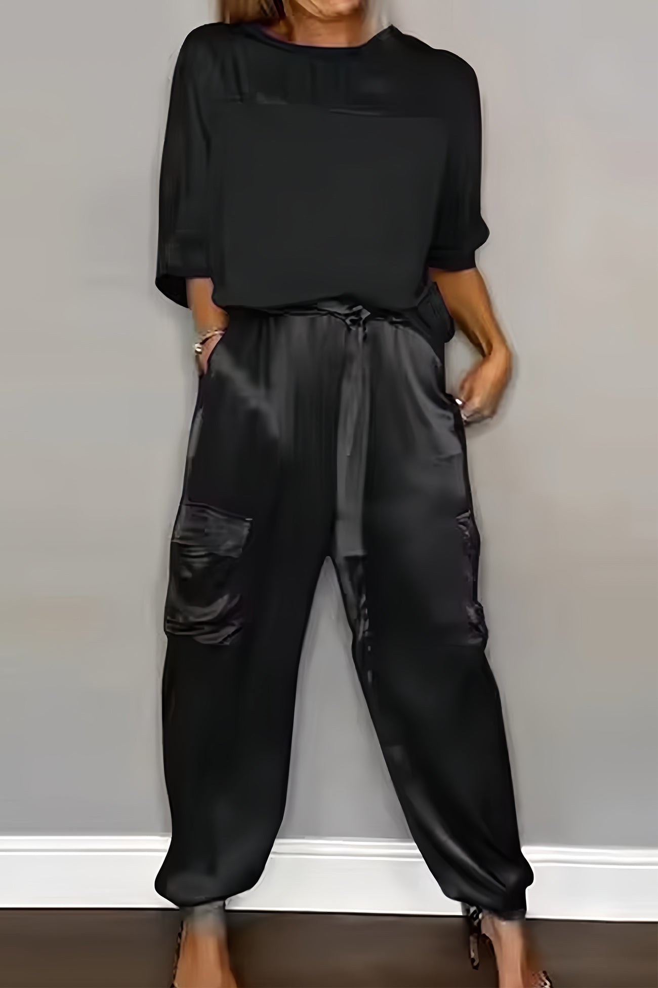 Maxct Satin Half Sleeve Shirt Two-piece Pants Set