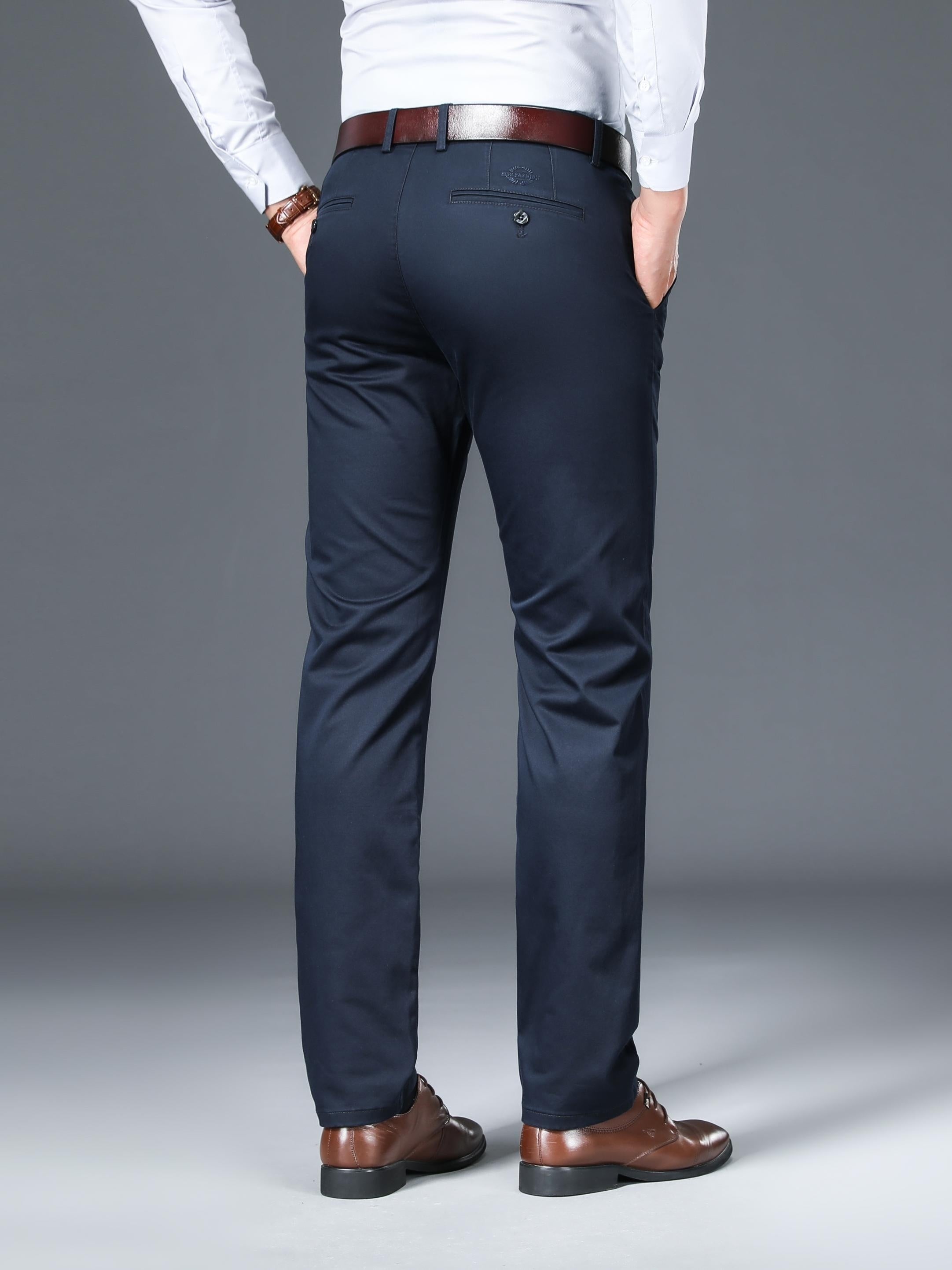 Maxct Classic Design Dress Pants, Men's Semi-formal Embroidery Stretch Dress Pants For Fall Winter Business