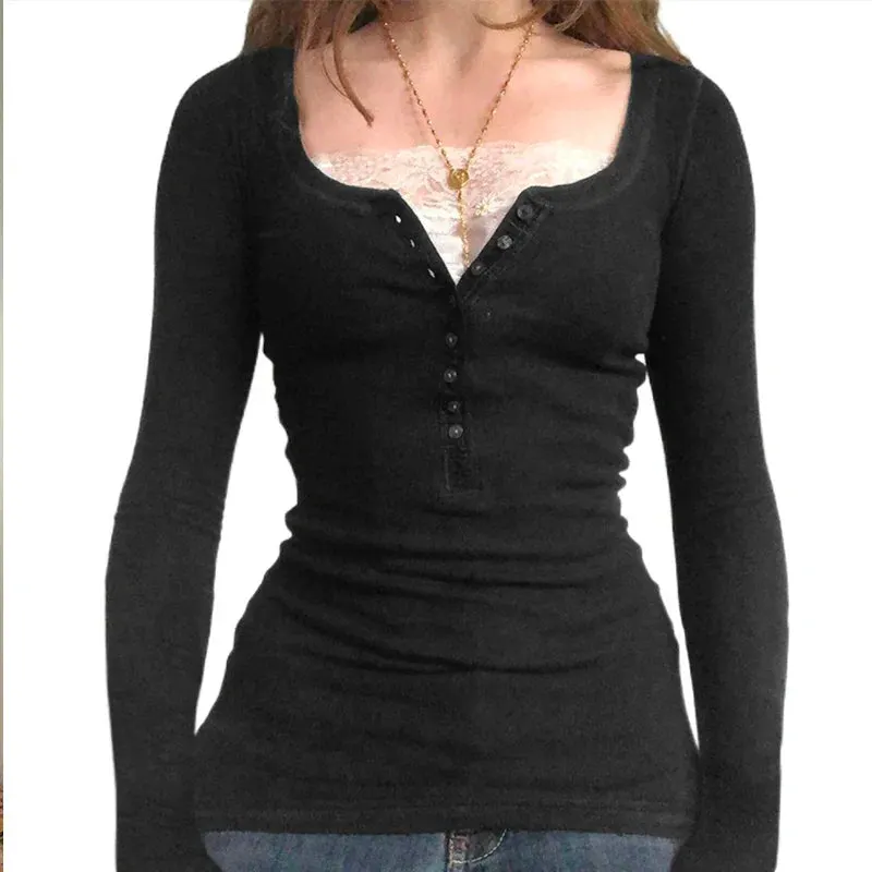 Maxct Y2K Fairy 90s Vintage V Neck Crop Tops Women 00s Retro Cottage Grunge T-shirt Autumn Ribbed Knitted Long Sleeve Slim Fit Tees