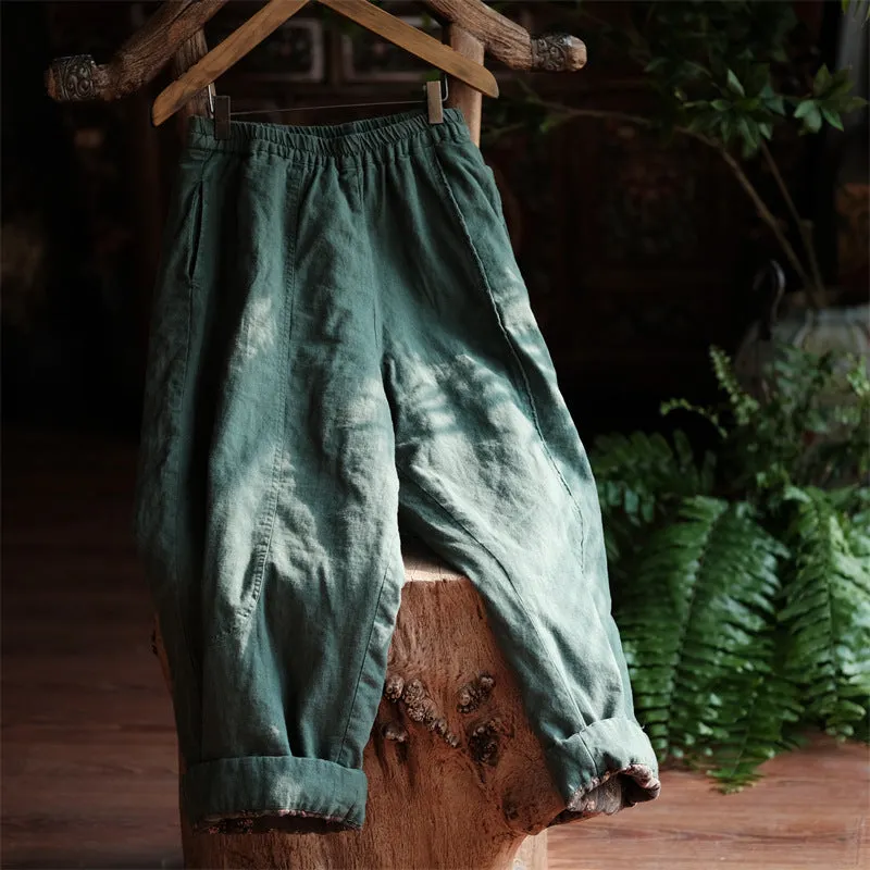 Maxct Women Winter Cotton Linen Quilted Casual Pants