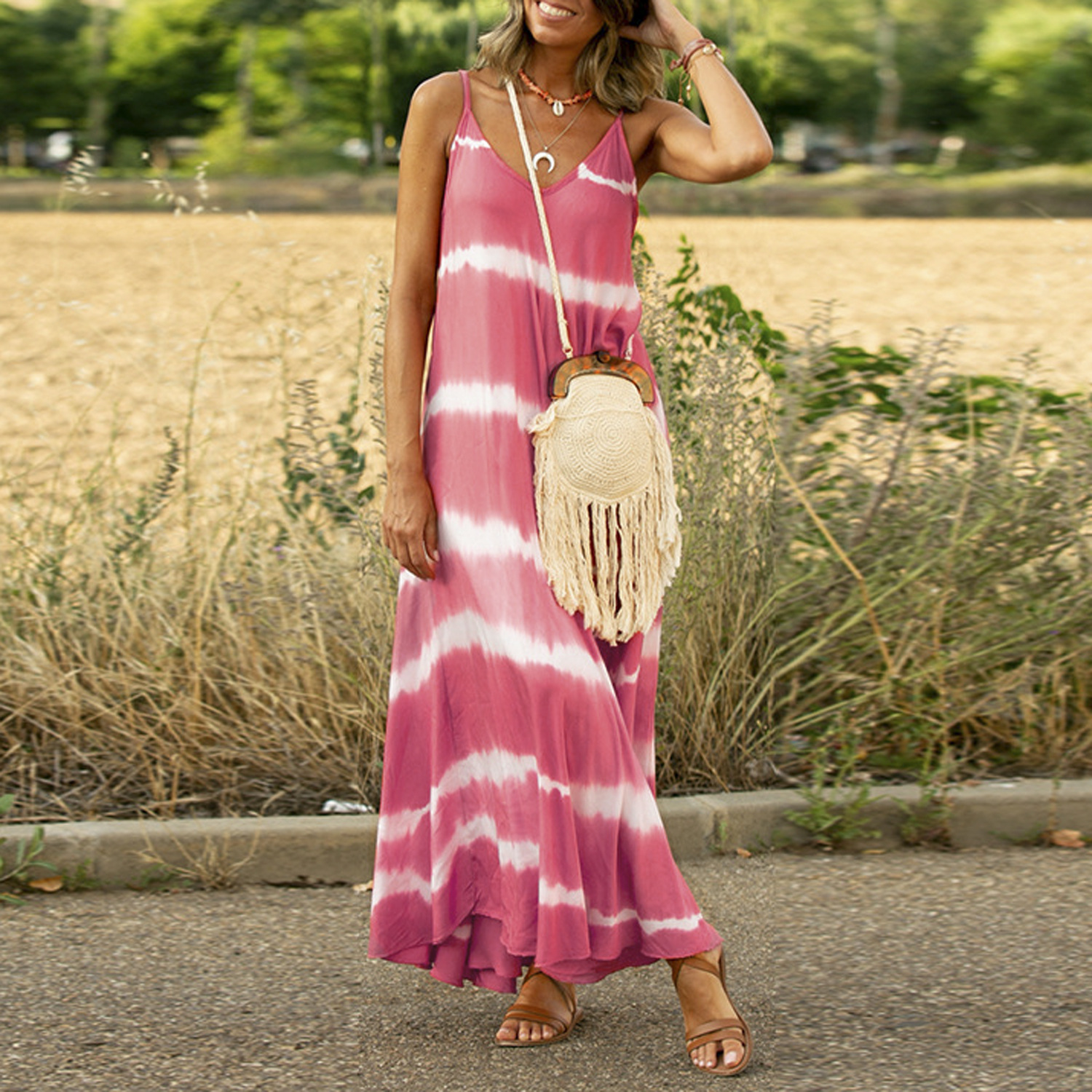 Maxct Maxct Slip Dress Wish New Print Striped Plus Dress Loose Women's Dress