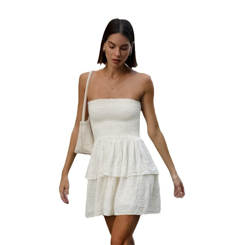 Maxct homecoming dresses Sexy Design Strapless Tube Top White Layered Ruffled Dress Spring and Summer Fashion Commuter Skirt