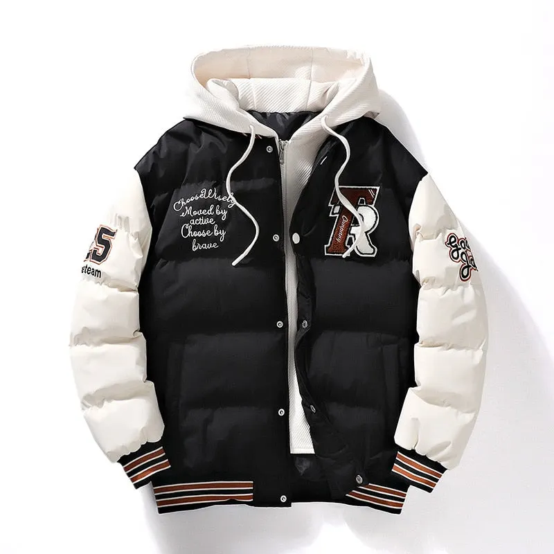 Maxct &Men's Embroidered Hooded Varsity Down Jacket