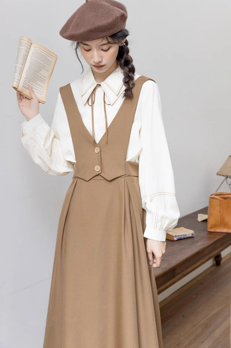 Basic Woven Vest Pinafore Dress / Blouse Maxct