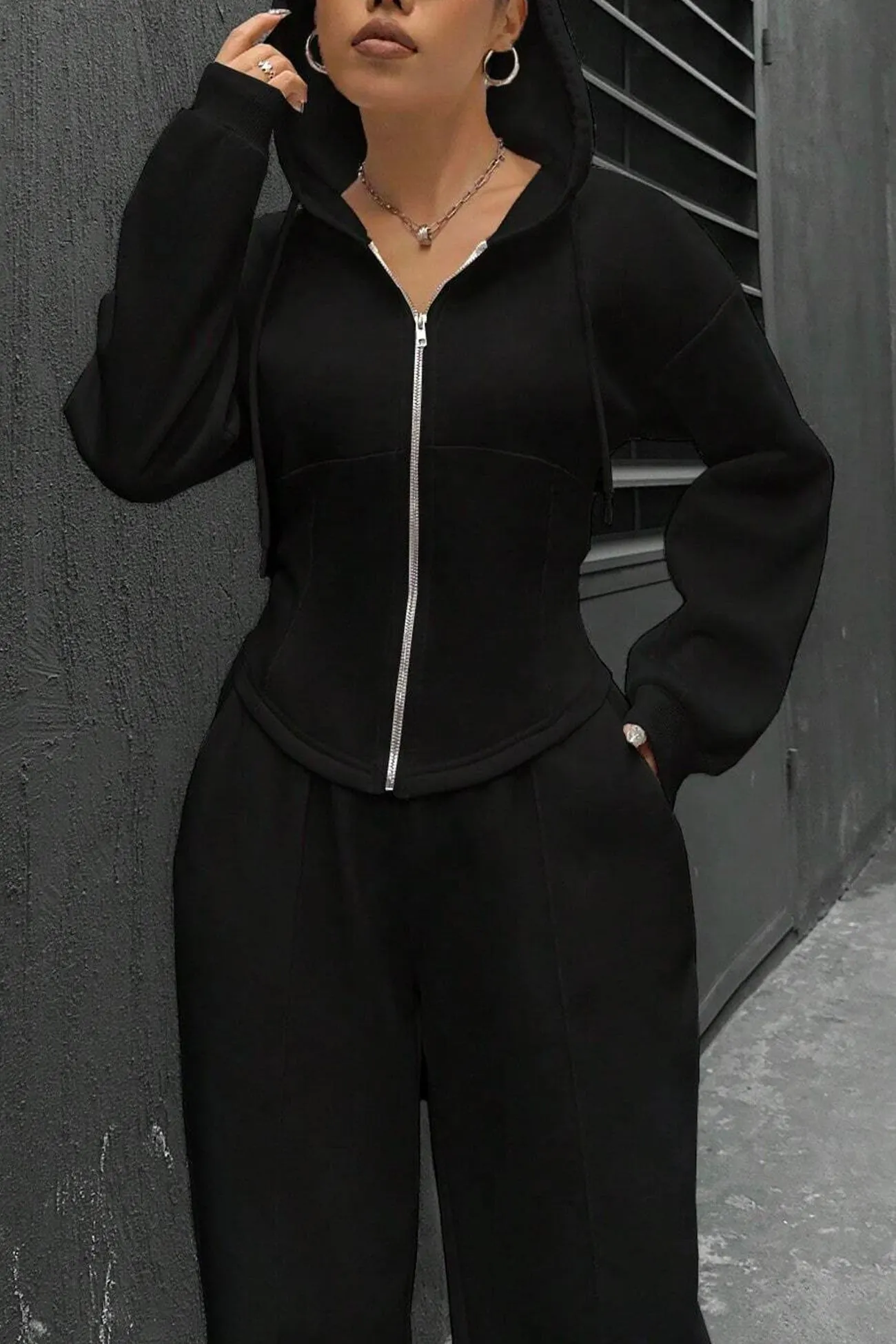 Maxct Solid Slim Fit Hoodie Pants Suits