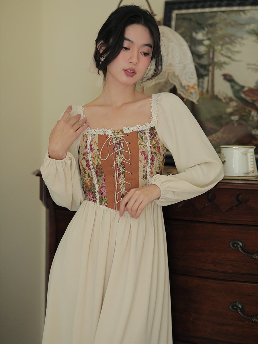 Rustic Rose Lace Up Corset Midi Dress Maxct