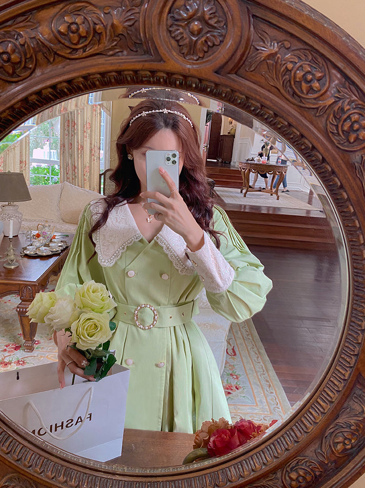 Matcha Peter Pan Pleated Dress Maxct