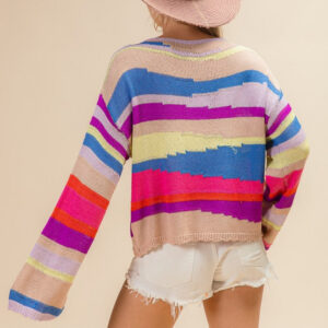 Maxct &BiBi Multi Color Geometric Stripe Sweater