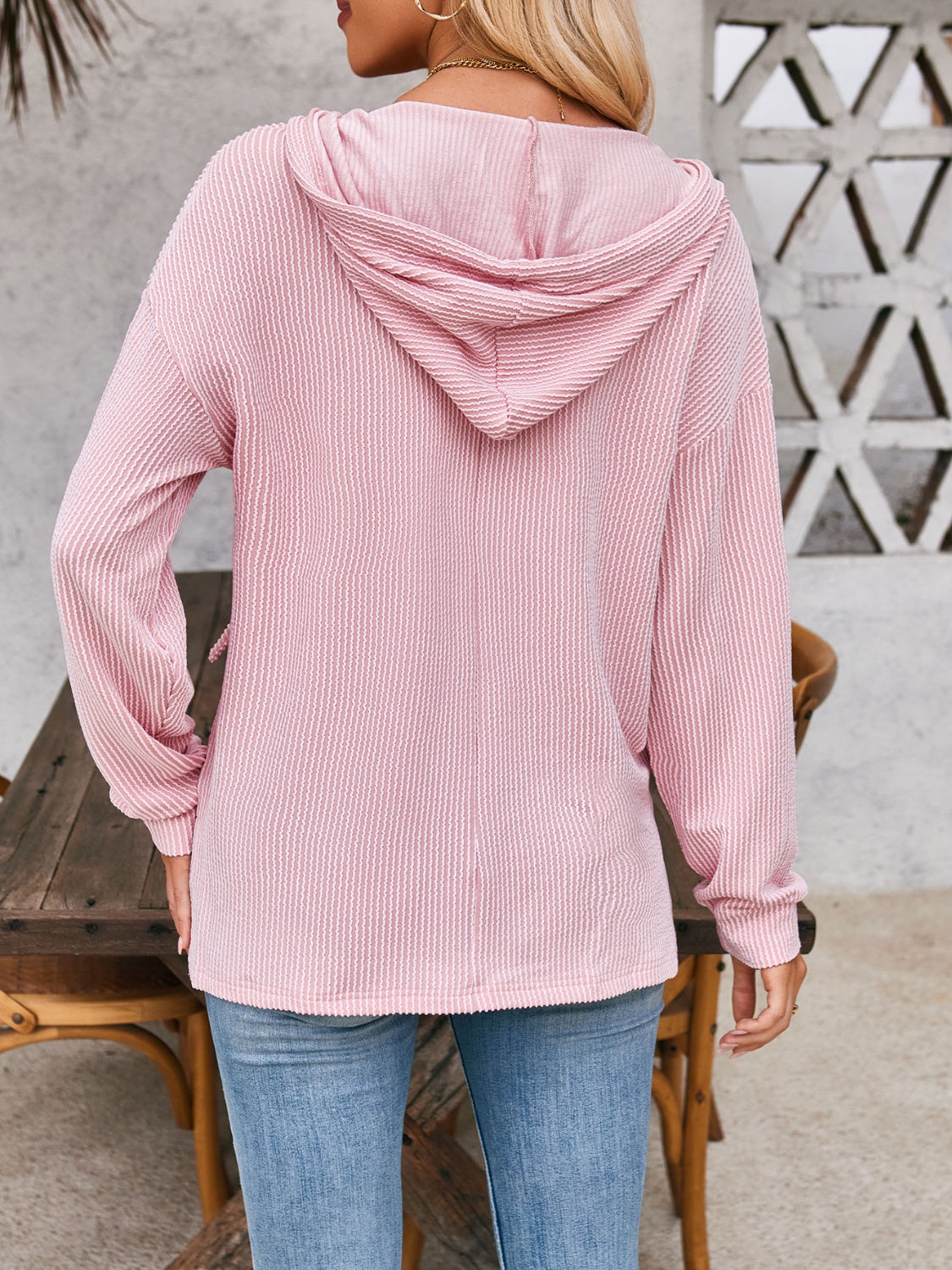Maxct &Double Take Drawstring Dropped Shoulder Long Sleeve Hoodie