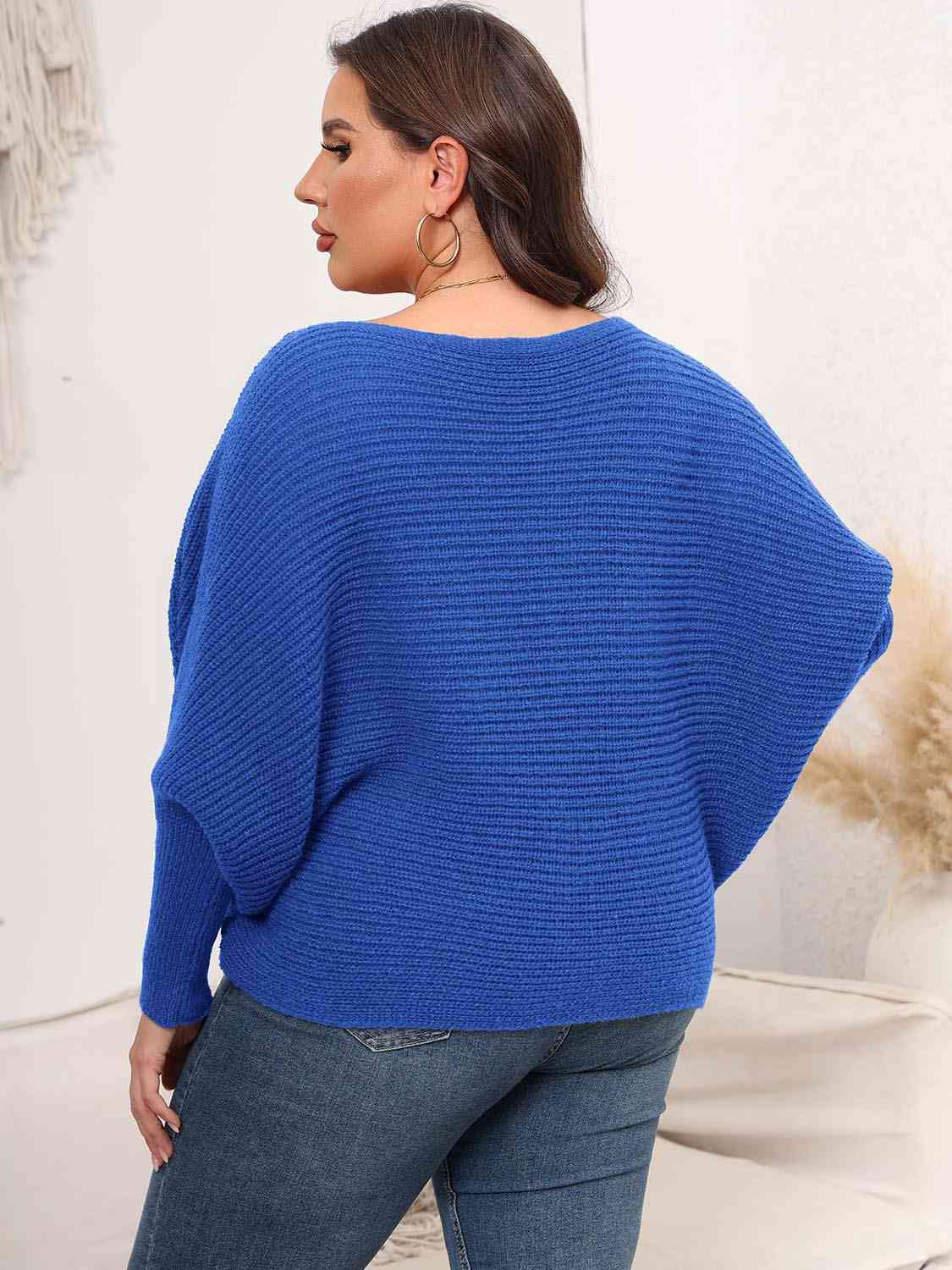 Maxct &Full Size Boat Neck Batwing Sleeve Sweater