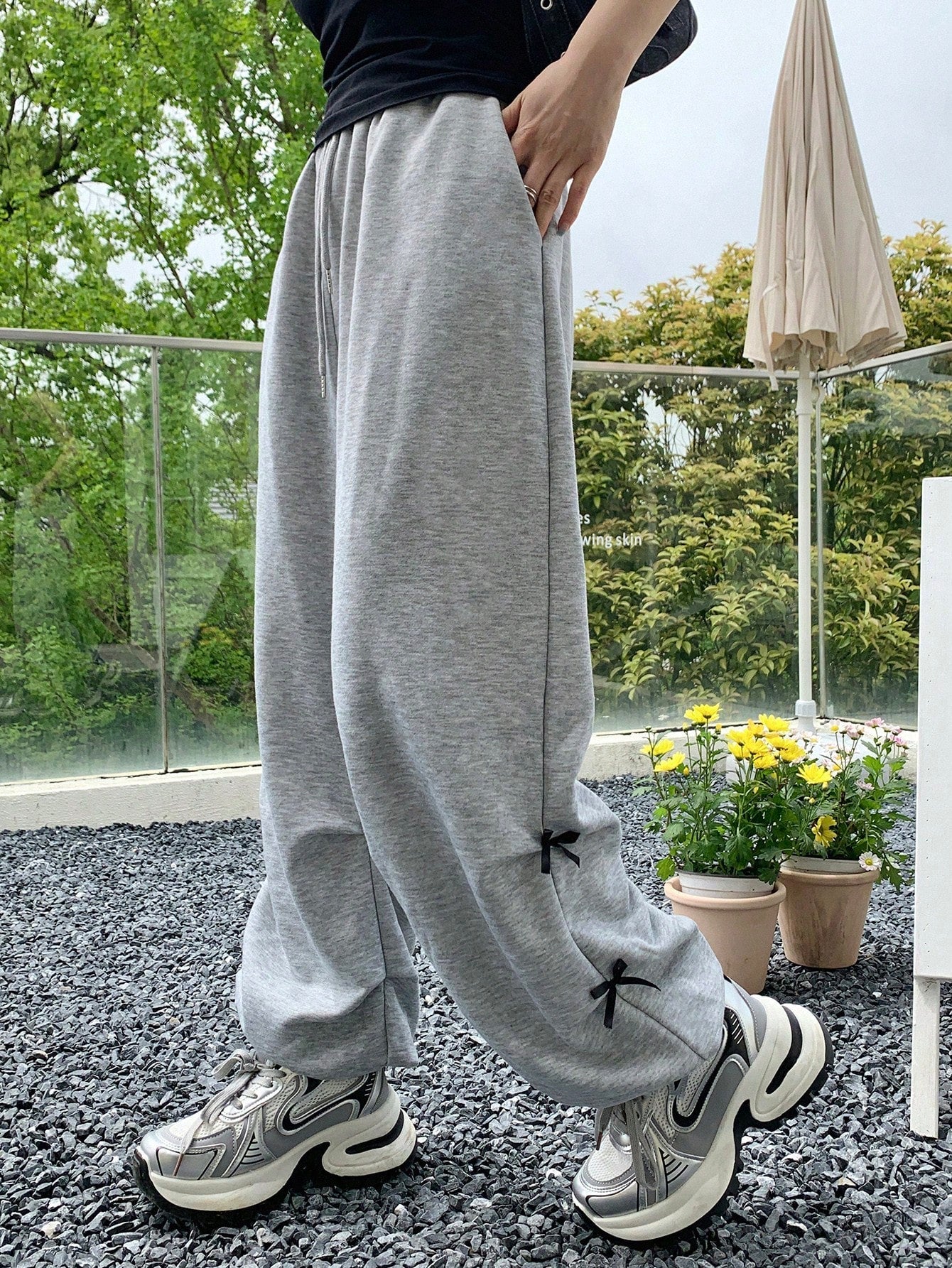 Maxct Stylish Bowknot Decoration Elastic Waist Palazzo Pants With Pleats For Women