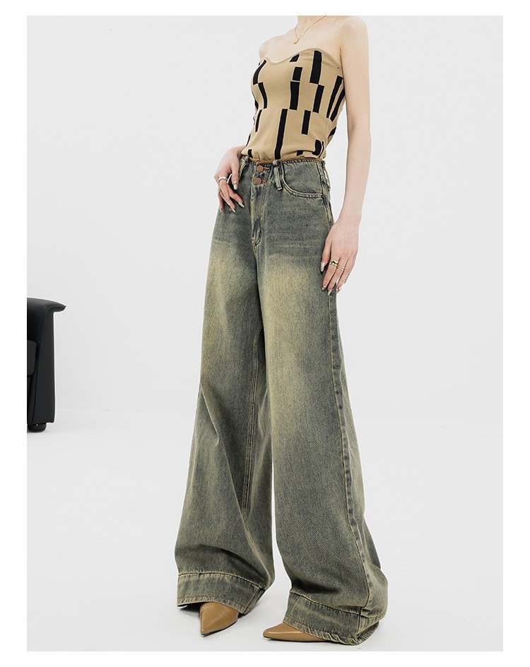 Vintage Streetwear Women's High Waisted Baggy Oversize Wide Leg Denim Pants - true deals club