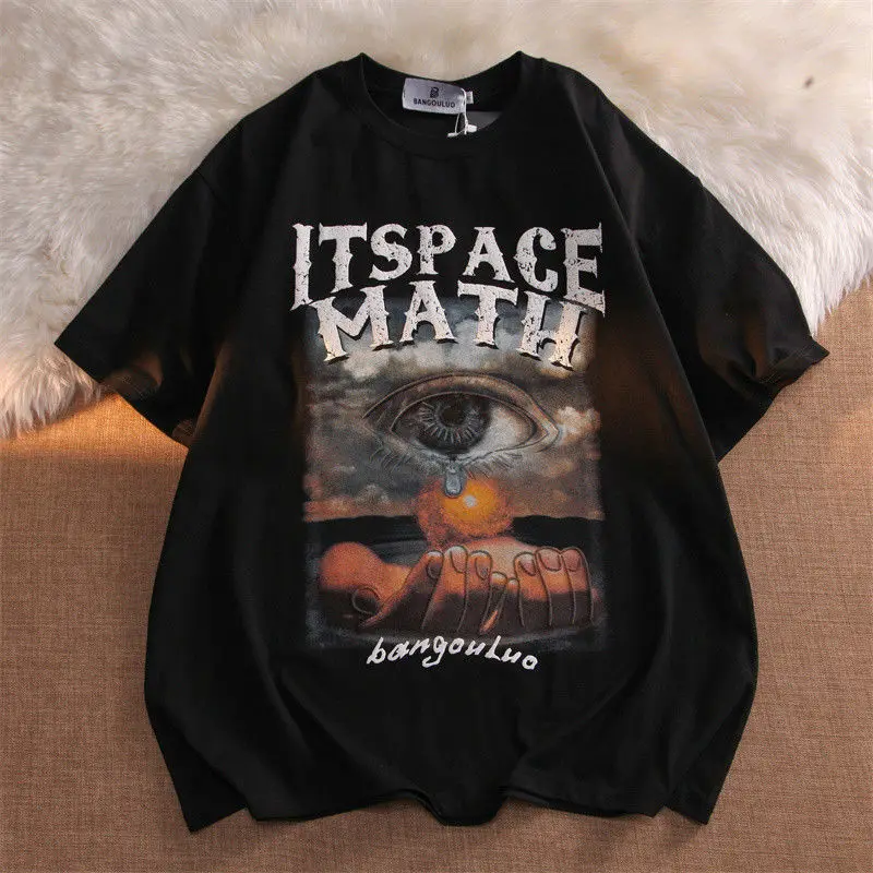 Fashionable hip-hop women street style printed pattern short sleeved retro couple loose ins pure cotton t-shirt gothic