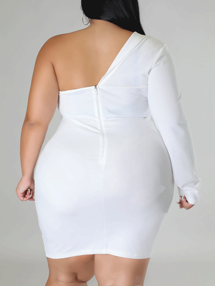 One Shoulder Solid Mini Dress Maxct