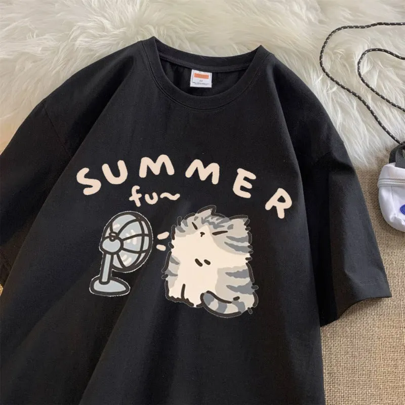 Maxct Aesthetic Kitten Print Oversized T-shirt