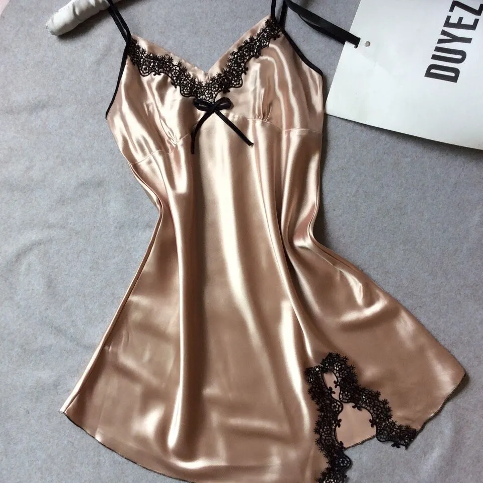 Maxct frat outfits Summer Silk-like Women's Suspender Nightdress Sexy V-neck Spinning Satin Pajamas Home Wear Agent
