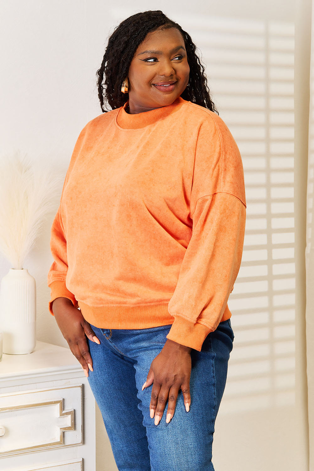 Maxct &Basic Bae Round Neck Dropped Shoulder Sweatshirt