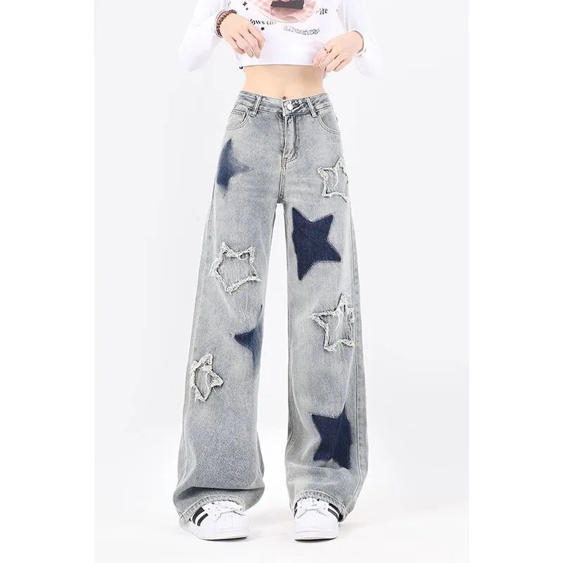 Women's American Retro Thin Trendy All-Match Mopping Pants with Five-Point Star Design - true deals club