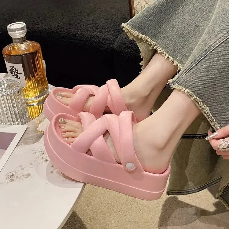 Slide Sandals Heightened with Crossover for Women Maxct