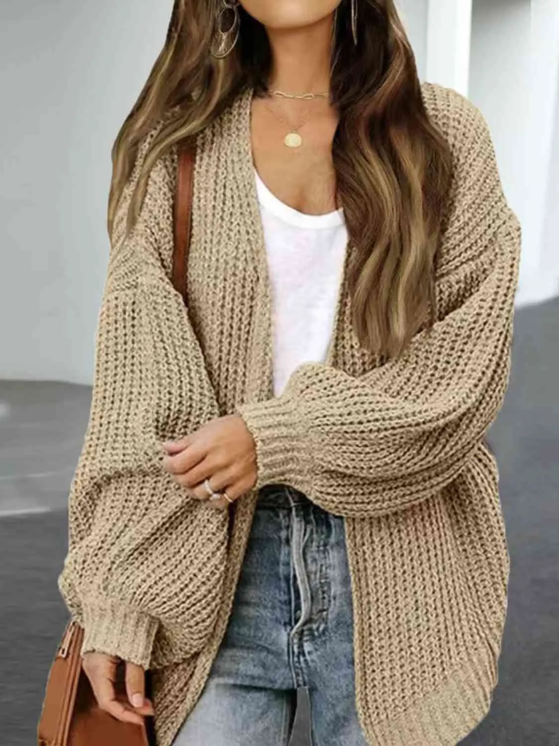 Maxct &Drop Shoulder Balloon Sleeve Cardigan