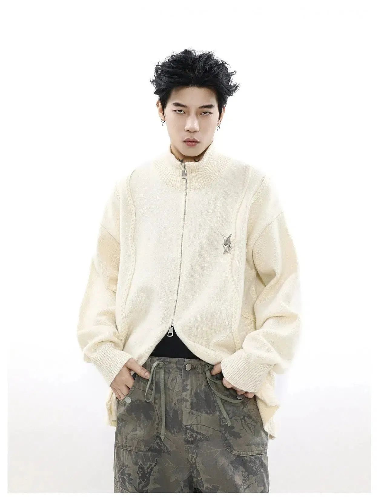 Maxct Full Zip Ripped Sweater Cardigan