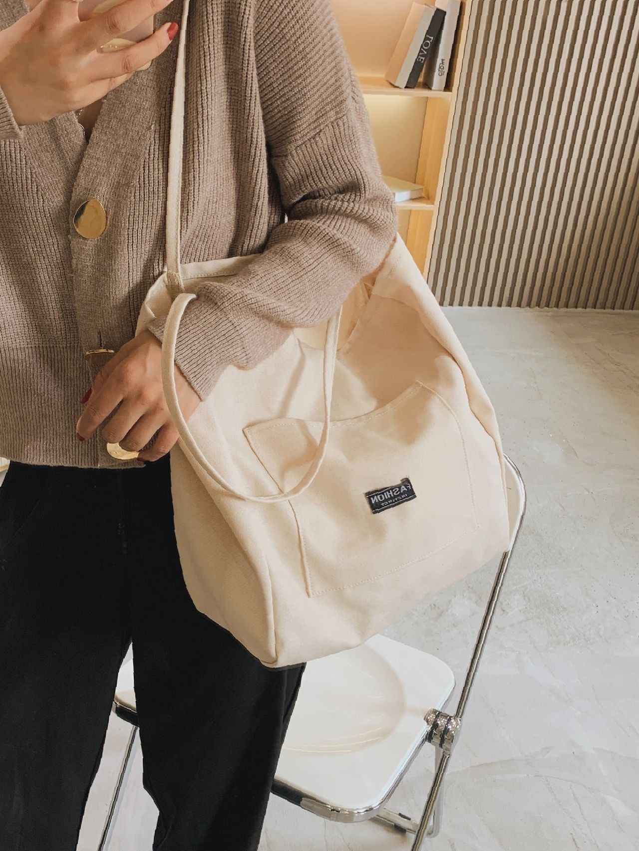 Maxct - Letter Patch Shoulder Tote Bag  - Women Tote Bags