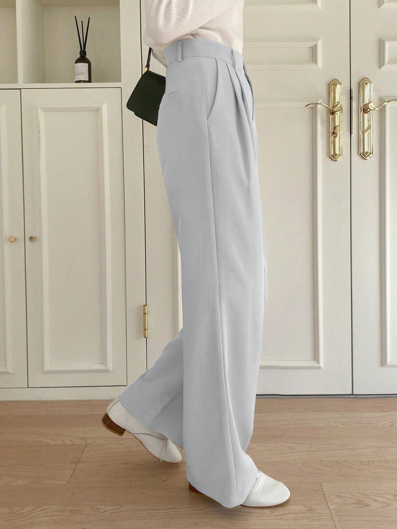Maxct Solid Color Casual Straight-Leg Pants With Pockets