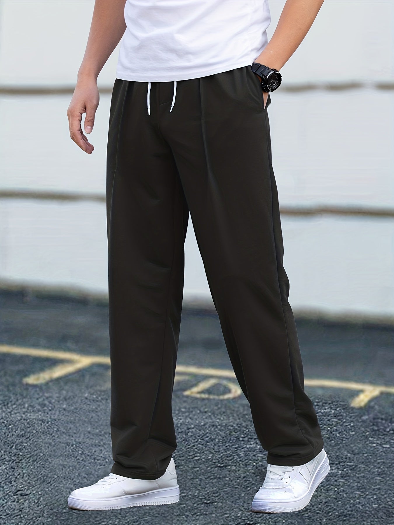 Maxct  Men's Casual Pants Drawstring Waist Straight Leg Work Track Pants