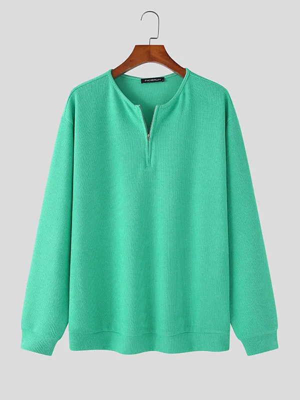 Maxct - Mens Solid Zip Front Long Sleeve Sweater J