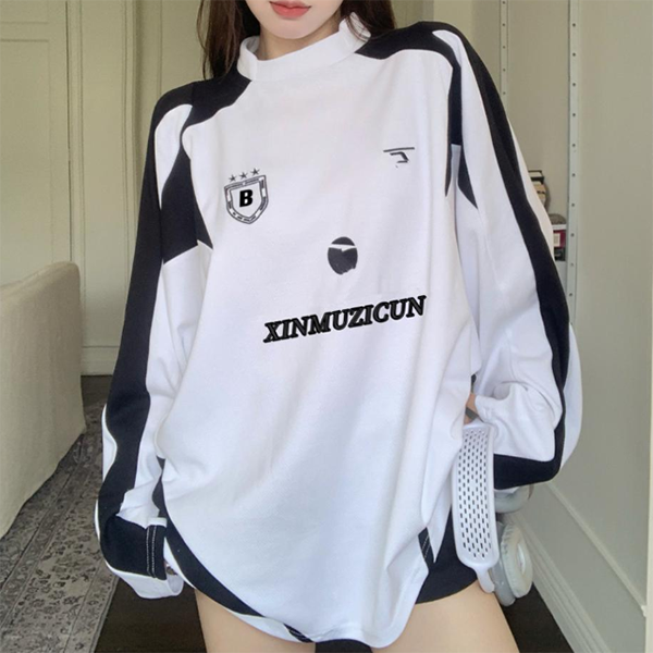 Maxct Contrast Color Embroidery Print Oversized Sweatshirt