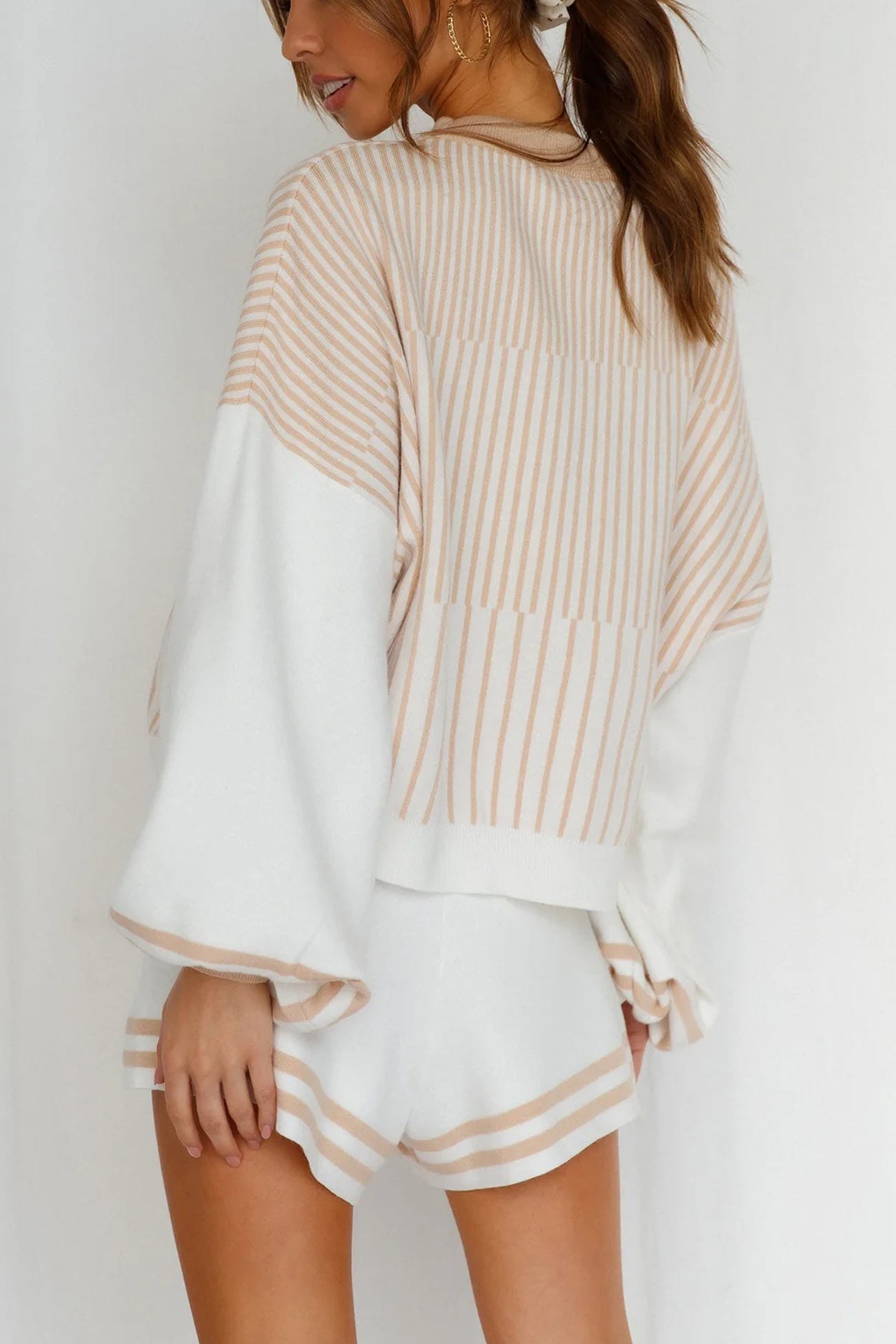 Maxct Striped Sweater Knit Shorts Set