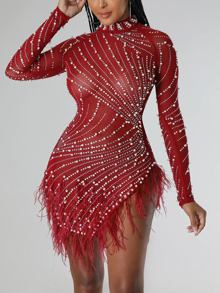 Mesh Rhinestone Mini Dress Maxct