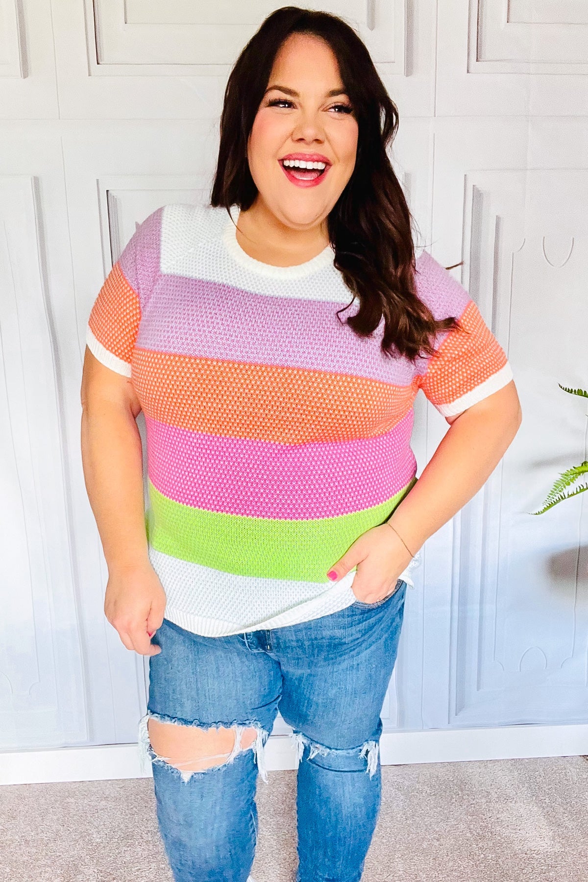Maxct &Get Started Lavender & Orange Stripe Jacquard Sweater Top