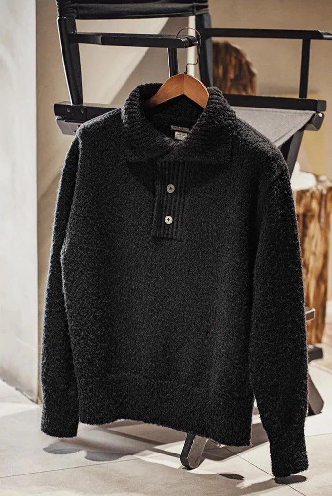 Maxct Boucle Knit Button Neck Sweater