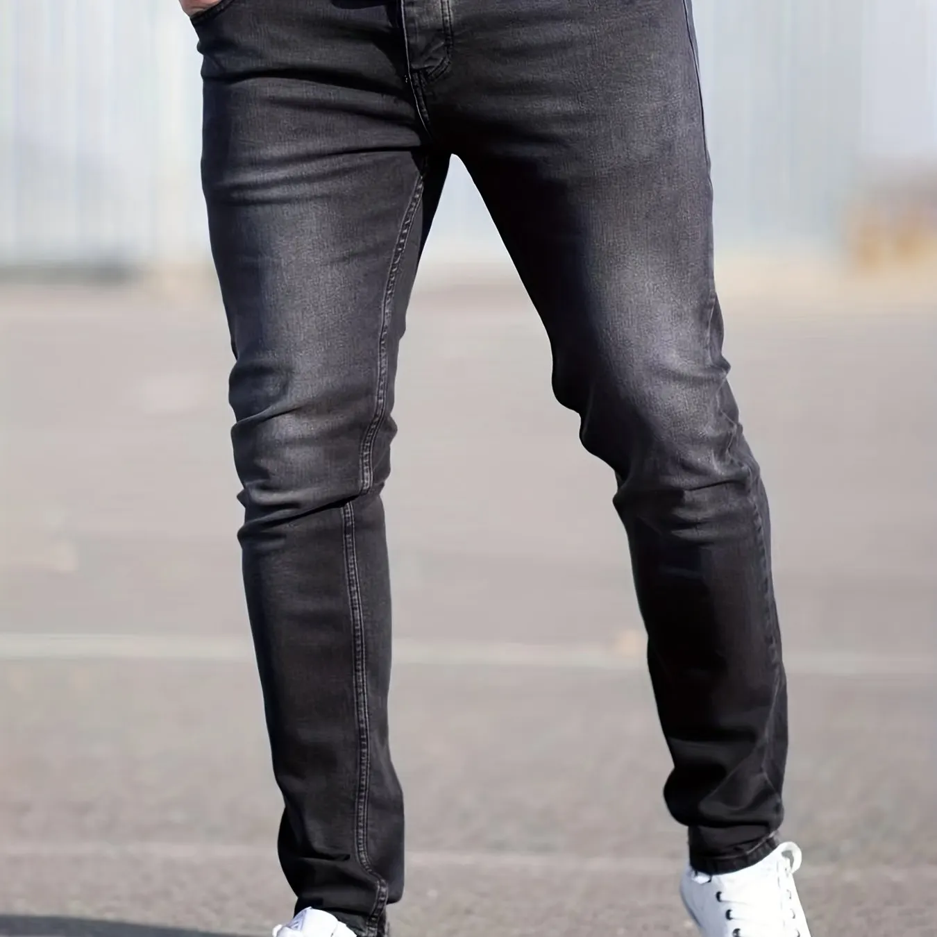 Maxct  Light Wash Cotton Slim Fit Jeans, Men's Casual Street Style Mid Stretch Denim Pants For Spring Summer