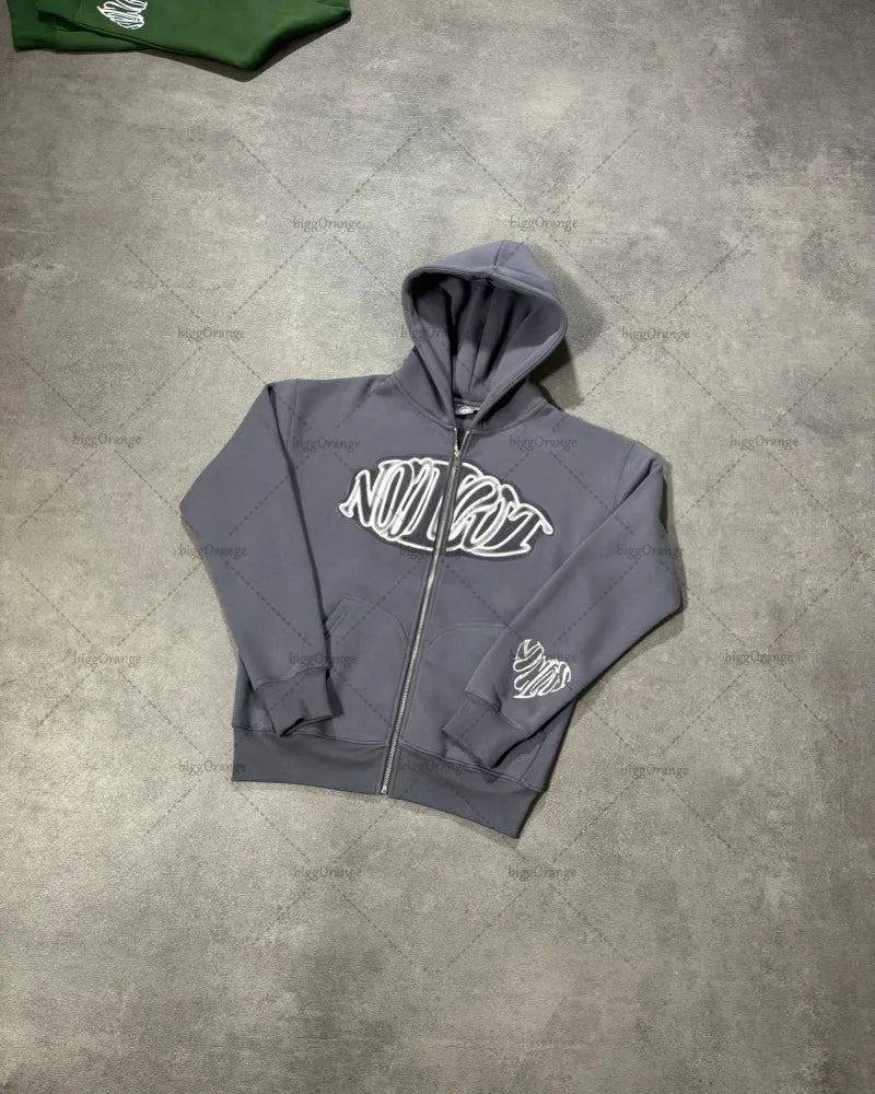 Maxct 90s Streetwear New Letter Embroidered Zipper Hoodie American Fashion Brand Retro Oversized Sweatshirt Women's Trendy Personalized Casual Jacket