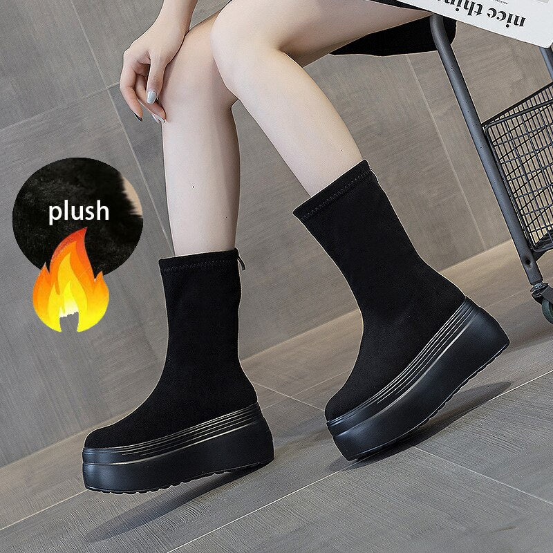 8cm Suede Platform Boots for Women Maxct