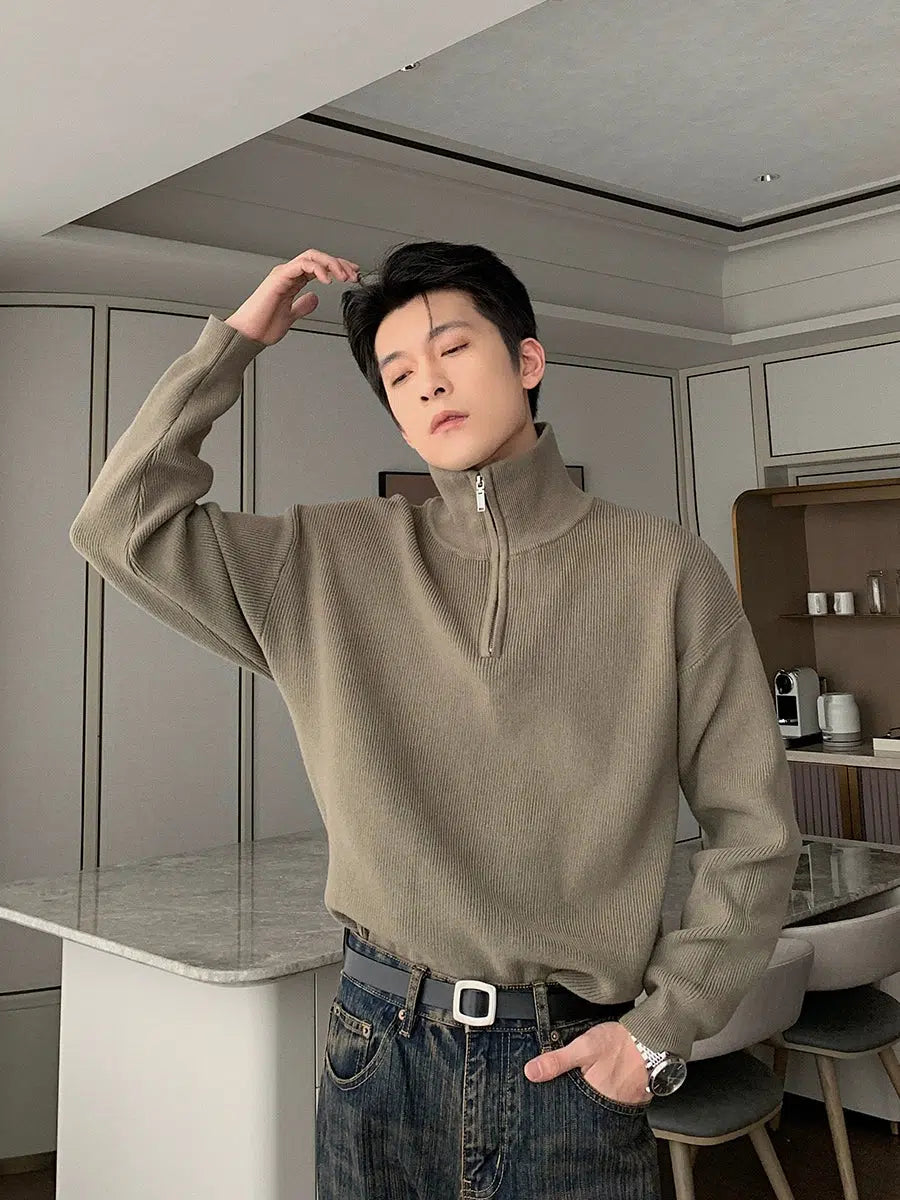 Maxct Pleated Half-zip Turtleneck Sweater