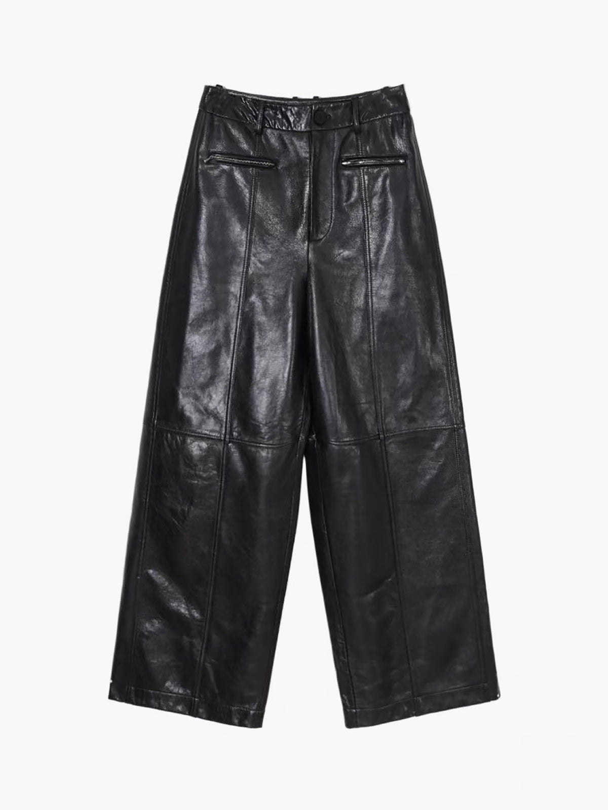 Maxct Zippered Faux Leather Straight Leg Mid-waist Pants