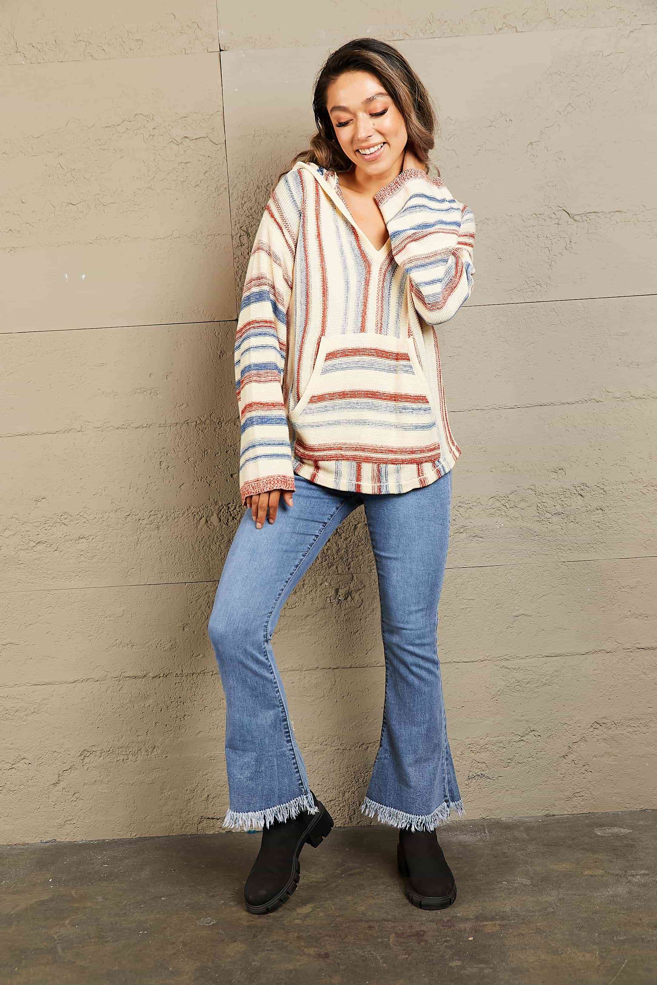 Maxct &Striped Hooded Sweater with Kangaroo Pocket